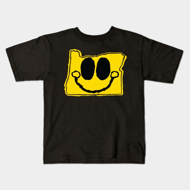 Oregon Happy Cartoon Map Face with smile Kids T-Shirt by pelagio